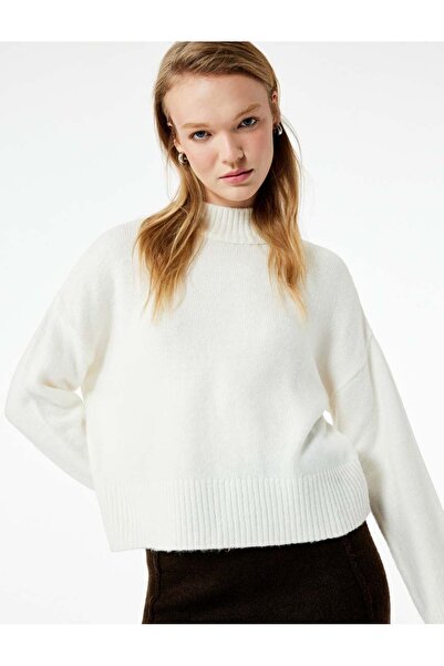 Koton Лек пуловер с дълъг ръкав и яка стойка, основен трикотаж