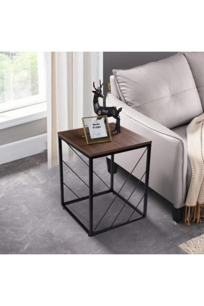 Generic INDIAN DECOR 45424 Industrial End Table with Metal Frame - Walnut