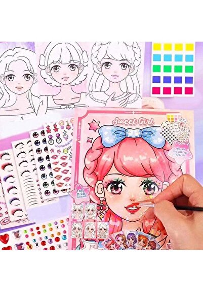Generic مجموعة أدوات تجميل وملصقات الأميرة DIY - مجموعة قابلة لإعادة الاستخدام من قطعة واحدة مع كيس ورقي وردي