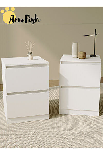 AnneFish 2pcs 40*40*55cm NightStand for Bedroom Rustic Side Table Simple Bedside with 2 Storage Drawers
