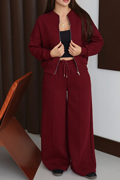 Mogi Butik Women's 3 Thread Fleece Lined Robe Bomber Jacket Palazzo Suit 3130