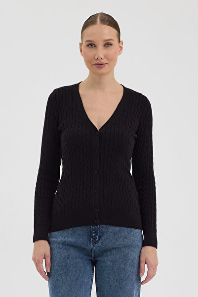 hateko Women's Pure 100% Cotton Black Hair Knitwear Cardigan – Knitted Pattern