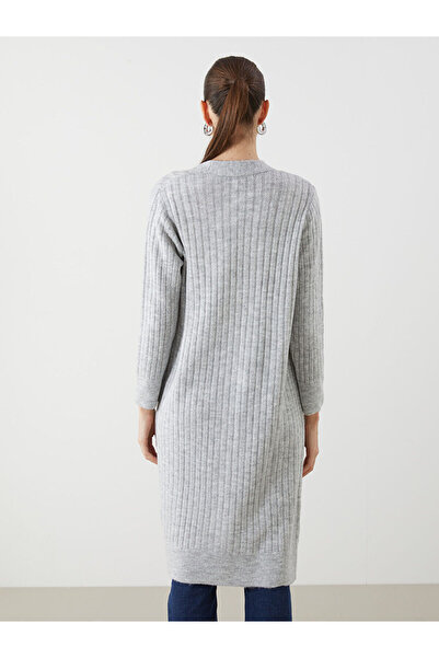 LC Waikiki Lcwaikiki Basic Gray Shawl Collar Oversize Women's Knitwear Cardigan