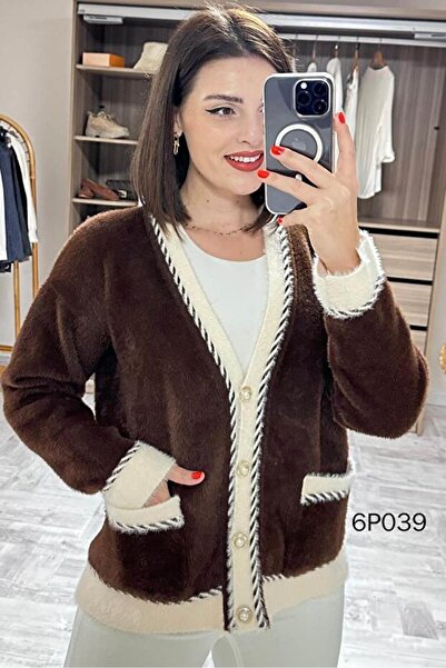 ThisBest V-Neck Pearl Buttoned Women's Knitwear Cardigan with Pockets-Trend