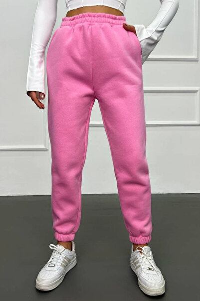 Mogi Butik Women's 3 Thread Fleece Lined Elastic Leg High Waist Sweatpants 3048