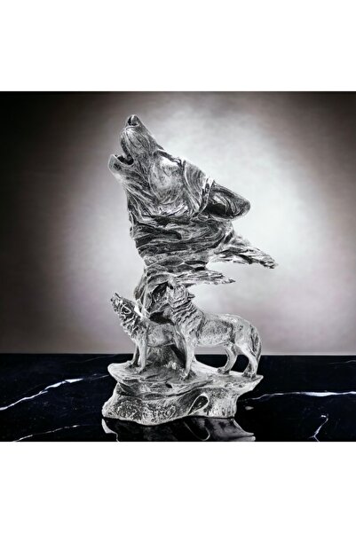 srs dizayn Uluyan Kurt ve Yavruları Temalı Mermer Döküm El Yapımı Heykel 30 c...