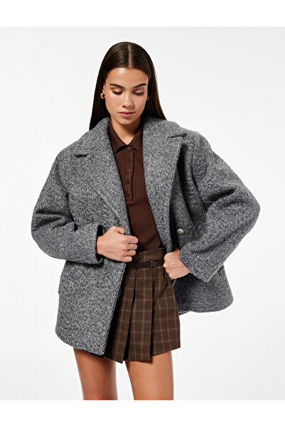 Koton معطف بأزرار على الجهتين ياكا قصة فضفاضة بوكلت مع جيب بأزرار