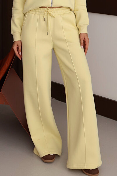 Mogi Butik Women's 3 Thread Fleece Inside High Waist Çı piped Alazzo Sweatpants 3131