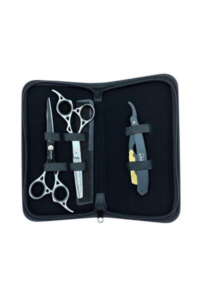Point Profesyonel Çantalı 3'lü 6 İnç Düz Makas Ara Makas Ustura Seti Black Gold Siyah Altın