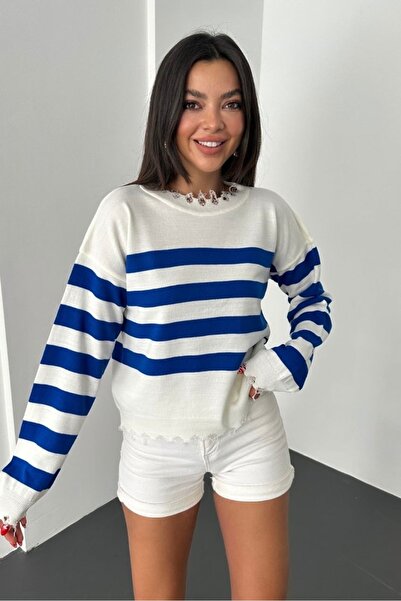 Noi Belis Flowy Detailed Crop Length Color Block Knitwear Sweater Aw25Kz0035