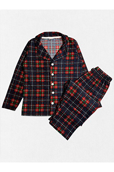 Fil Kids Erkek Çocuk Pamuklu Süet Kumaş Lacivert Ekose Desenli Gömlek Yaka Dü...