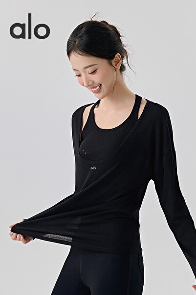 Alo vest top light blue long sleeve coat, sports and leisure.