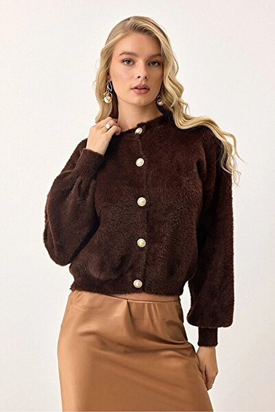 ThisBest Women's Soft Bearded Yarn Balloon Sleeve Buttoned Winter Knitwear Ca...