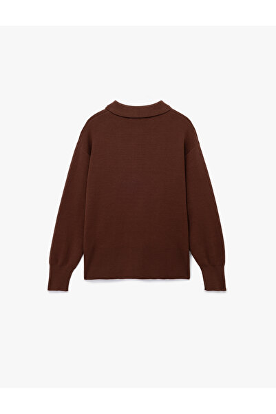 Koton Long Sleeve Button Detailed Basic Polo Neck Knitwear Sweater