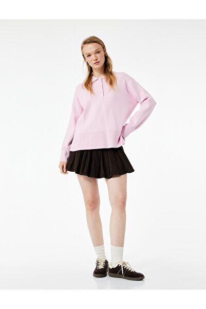 Koton Long Sleeve Button Detailed Basic Polo Neck Knitwear Sweater