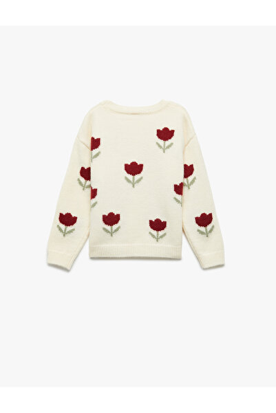 Koton Long Sleeve Crew Neck Floral Pattern Knitwear Sweater