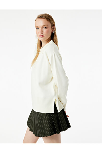 Koton Long Sleeve Button Detailed Basic Polo Neck Knitwear Sweater