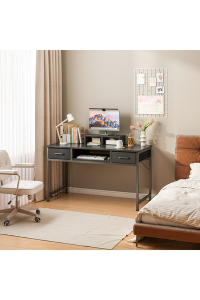 Venpara Computer Desk with Monitor Stand, Office Desk with Keyboard Tray & 2 Drawers, Study Table for Home