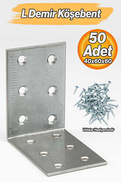 Badem10 Metal L Demiri 40x60x60 mm Köşebent (50 Adet) Mobilya Dolap Eşya Duva...