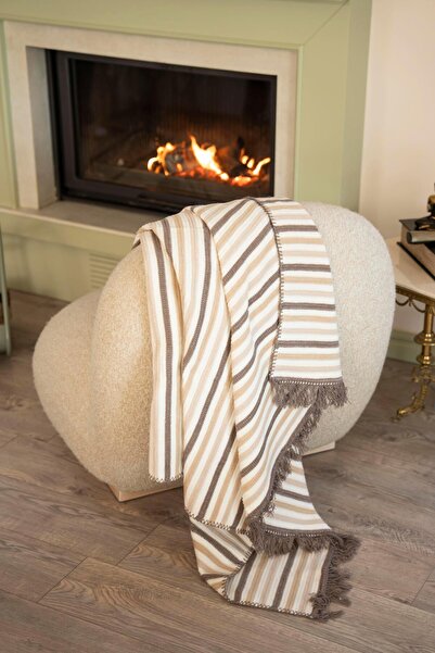 Menderes Home Cotton Collection Tv Blanket Beige