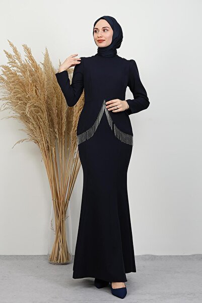 GİYZAMİLA Imge Crepe Dress Navy Blue