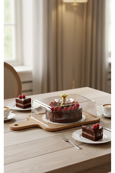 Generic A luxurious wooden cake stand with a clear acrylic lid – elegance and quality in presentation