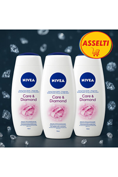 NIVEA Care & Diamond - Bath Foam with Lilac Fragrance and Oils, 3 x 750 ml