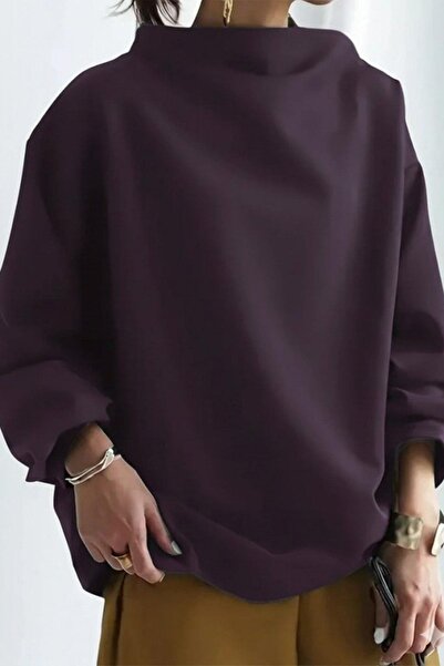 Mossta Turtleneck Long Sleeve Modal Blouse - Burgundy