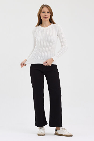 hateko Жіночий светр з 100% бавовни, білий, з круглим вирізом, плетений, з візерунком