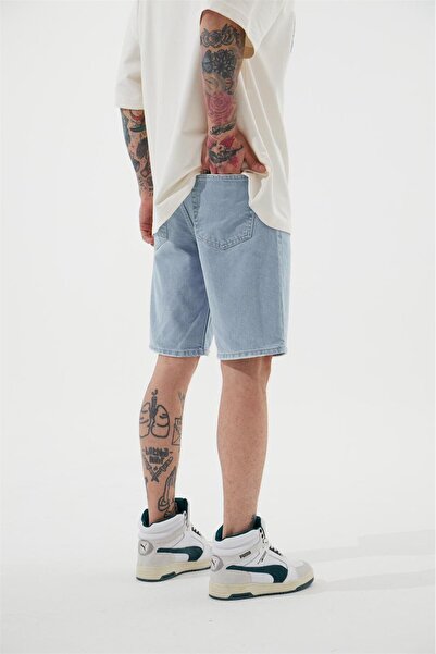Machinist Men's Loose Fit Denim Bermuda Shorts Light Blue