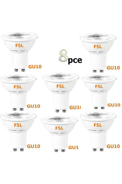 FSL 8 LED light bulbs, 6 watts, designed to provide warm white light.
