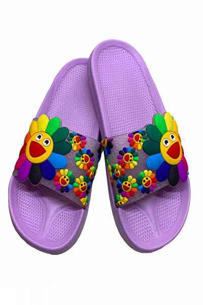 TECOS Women's pool or beach slippers, purple, size 36-37, 3D sunflower print