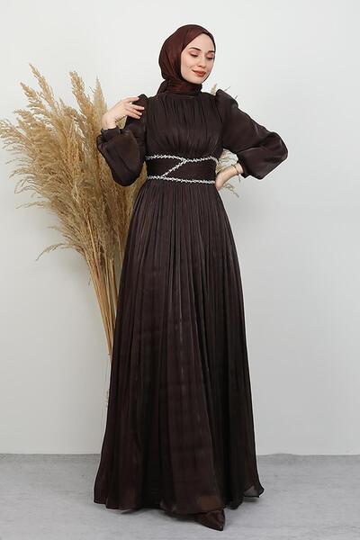 GİYZAMİLA Narin Yoryo Evening Dress Bitter Brown