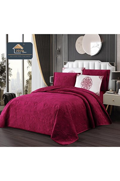JOJO HOME Deluxe quilted velvet duvet cover set, 5 pieces, 220x240cm, Burgundy
