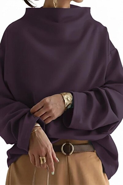 Mossta Turtleneck Long Sleeve Modal Blouse - Burgundy