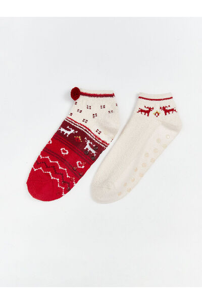 LC Waikiki Ozmarka New Season Christmas Themed Women's Non-Slip Sole Home Socks 2-Piece Set