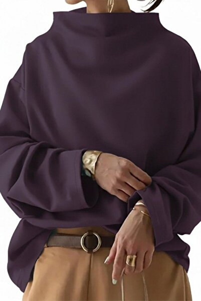 Mossta Turtleneck Long Sleeve Modal Blouse - Burgundy