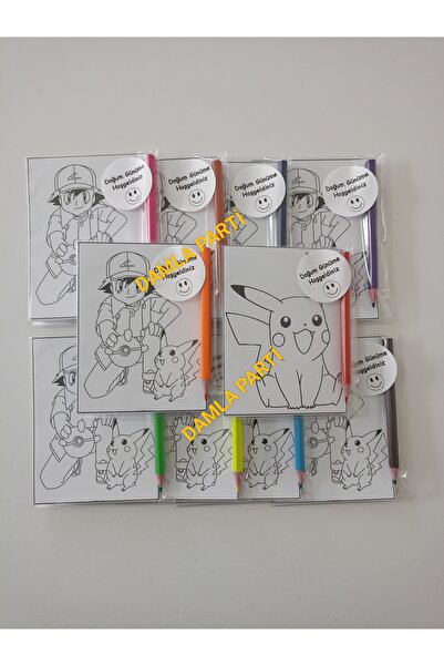 DAMLA PARTİ Pokemon Hediyelik Boyama 2li, 10 Adet, Pokemon Doğum Günü Parti M...