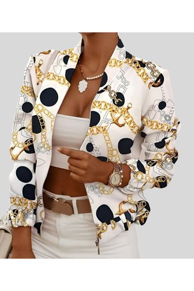 MQ Casual jumpsuit with front zipper and chain print