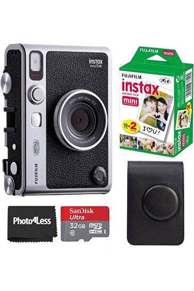 Fujifilm Instax Mini EVO Black Hybrid Instant Camera with 20-Sheet Film, 32GB microSD Card, Case