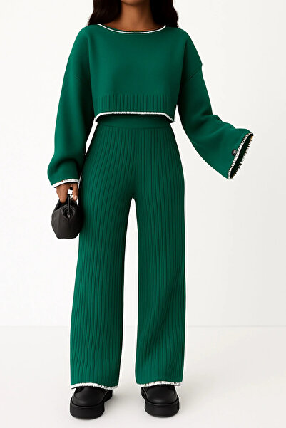 H&E LUXURY DESIGN Women's Stylish and Comfortable Shepherd Stitch Detailed Knitwear Two-Piece Set