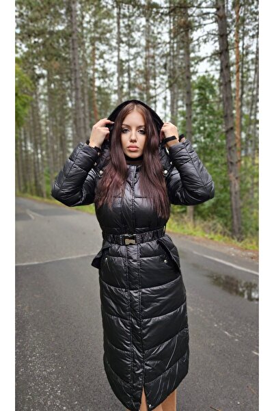 fara marca Long quilted jacket with Hooded and belt