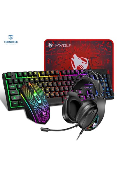TehnoTek 4-in-1 Gaming Kit: Keyboard, Mouse, Headset, Mousepad, RGB Lighting, USB, PC/Laptop Compatible