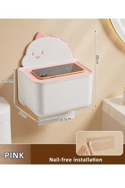 Generic Toilet Paper Holder with Shelf Wall-Mounted Paper Box Punch-Free Tissue Box Paper Roll Storage Rack