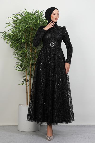 Lamia Giyim Nilda Simli Abiye Siyah