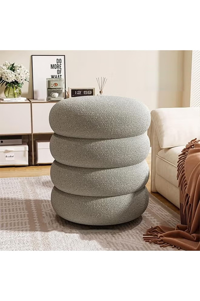 KEKE مسند قدم عثماني دائري مبطن بقماش الصوف الناعم لغرفة النوم وطاولة الزينة