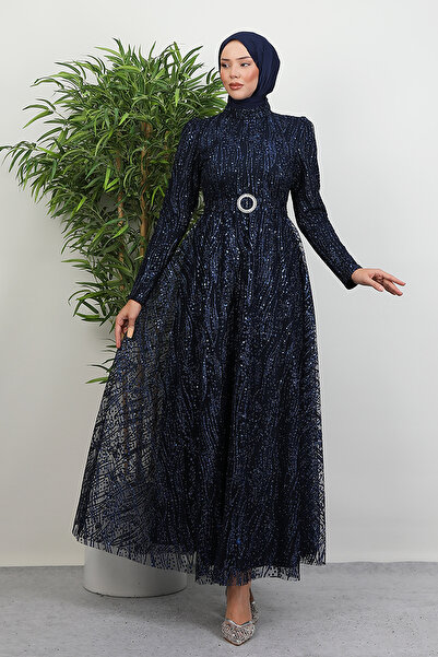 Lamia Giyim Nilda Simli Abiye Lacivert