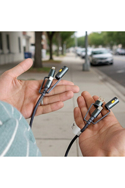 Bix BX6IN1C 60W Type-C Lightning USB-A, LED Fenerli Çakmaklık Özellikli Şarj ve Data Kablosu 1.2 Metre