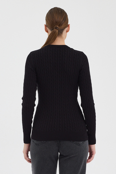 hateko Women's Pure 100% Cotton Black V-Neck Hair Knit Sweater – Knitted Pattern