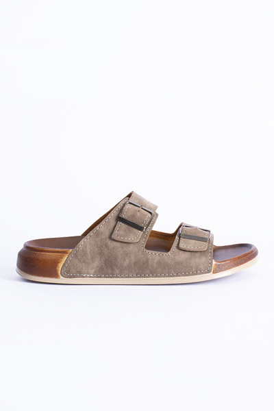 Polomia Comfort Dustin Men's Double Band Buckle Suede Leather-Look Anatomical Casual Daily Slippers